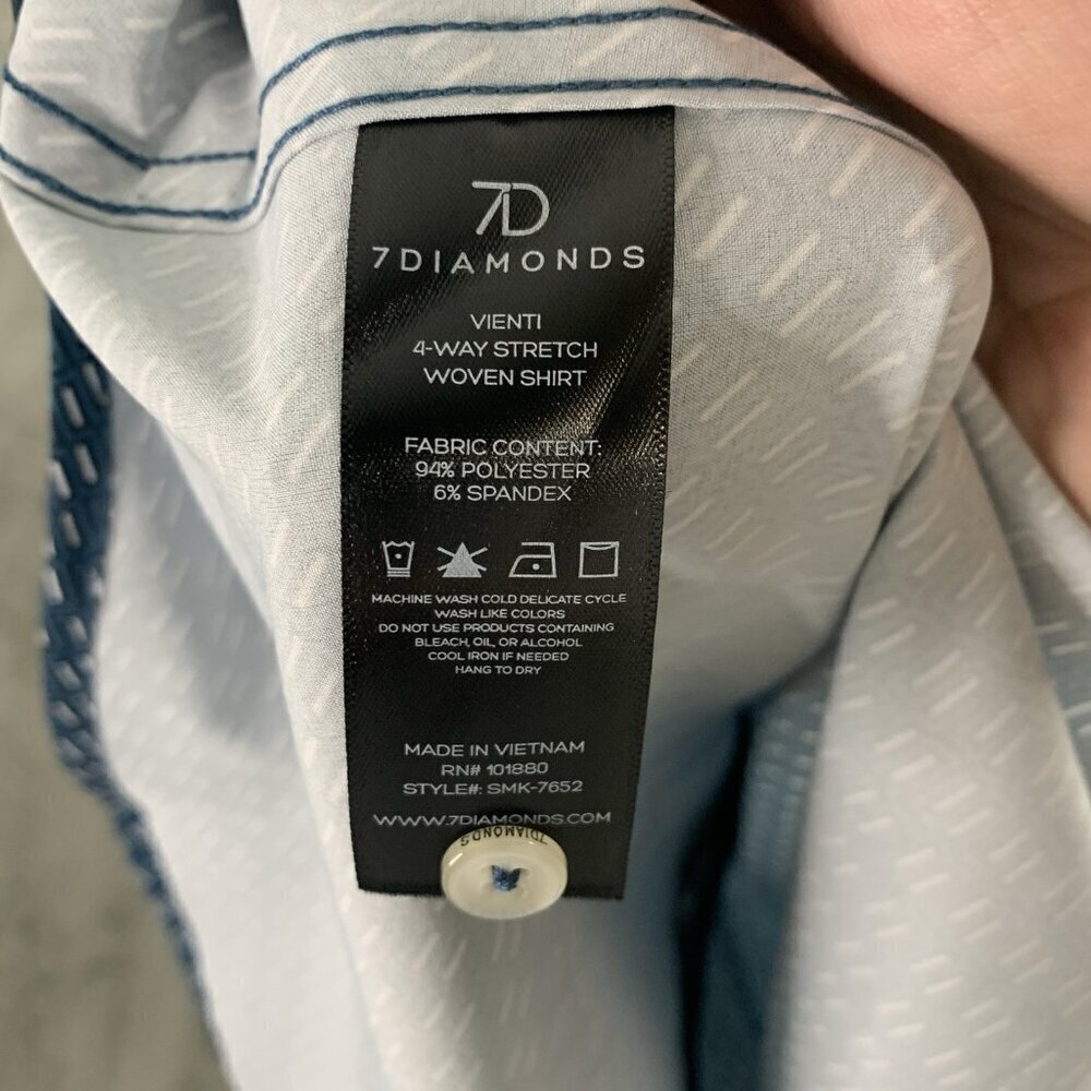 7 Diamonds Shirt Mens S Vienti 4-Way Stretch Woven Short Sleeve Blue Button Up - Picture 9 of 11